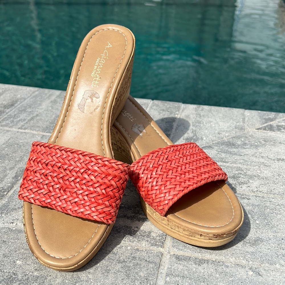 A. Giannetti Coral Crochet Wedge Sandals